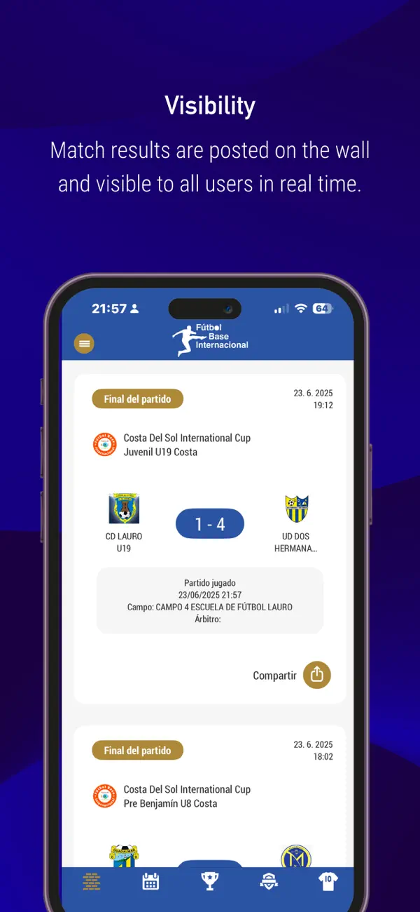 Captura de la app Fútbol Base Internacional