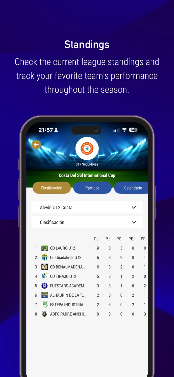 Captura de la app Fútbol Base Internacional