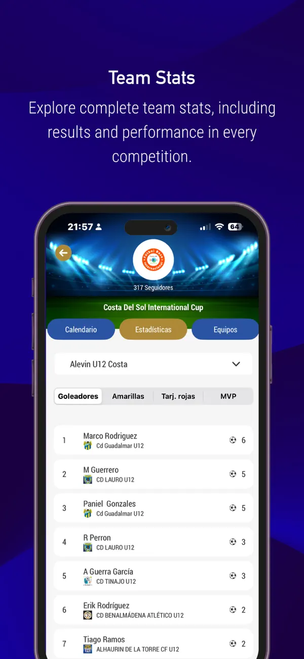 Captura de la app Fútbol Base Internacional